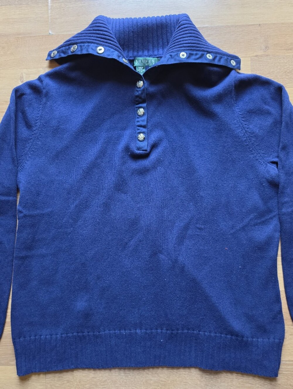 Ralph Lauren Navy Button-Trim Cowl Neck Sweater Y2k